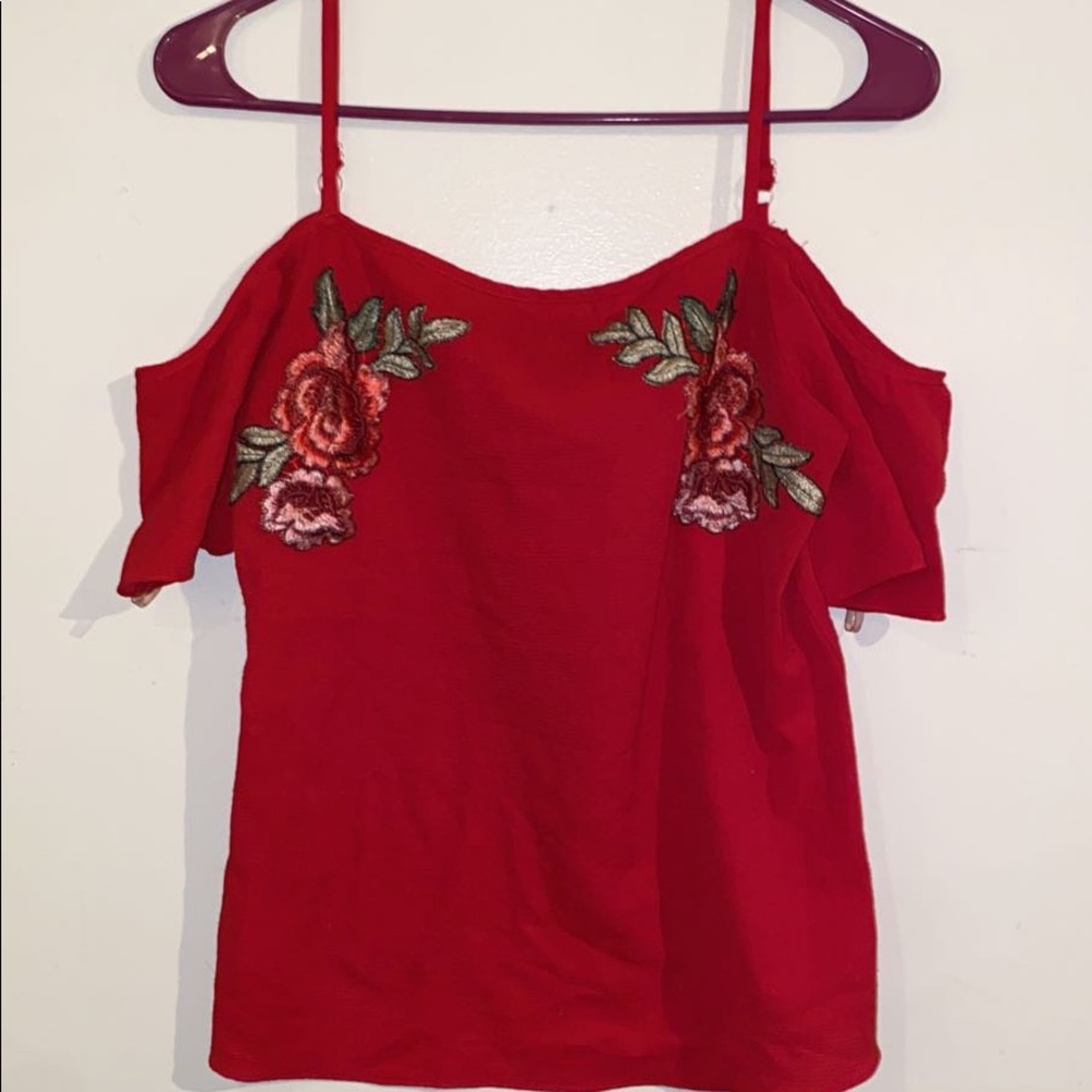 By&By Off the Shoulder Top w/ Rose Details